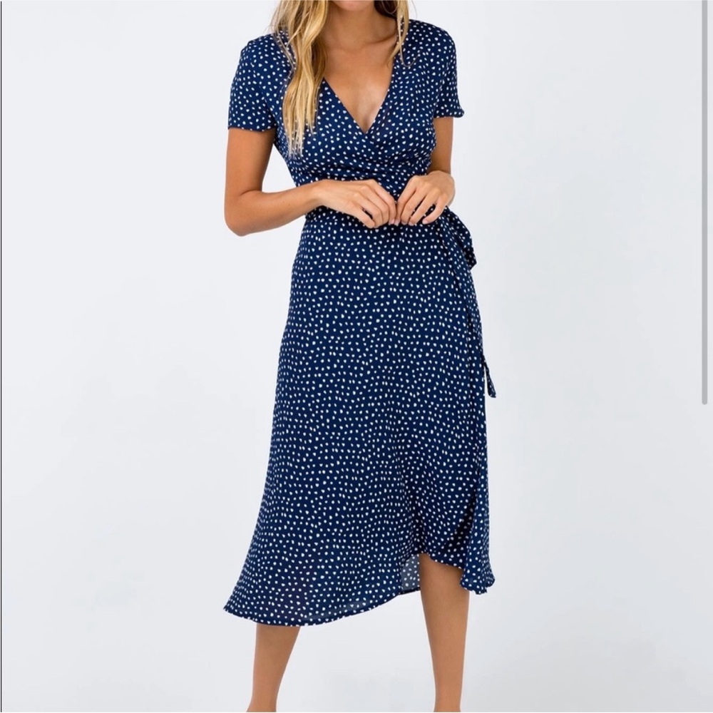 Princess Polly diamond wrap midi dress in navy Size 2